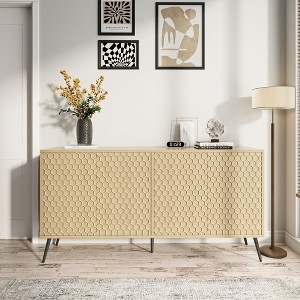 Mid-Century Modern Sideboard 63" with 5 Support Legs, 4 Adjustable Shelves - Stylish Storage for Entryway or Living Room - 1 of 4