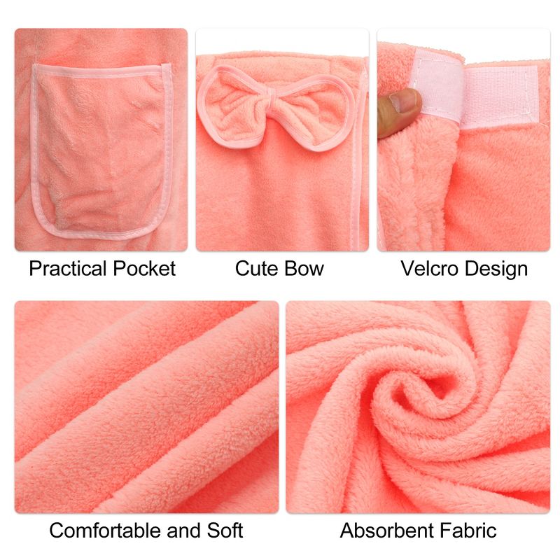 Unique Bargains Shower Wrap Towel for Women Adjustable Closure Bath Wrap with Pocket 1 Pc, 3 of 7