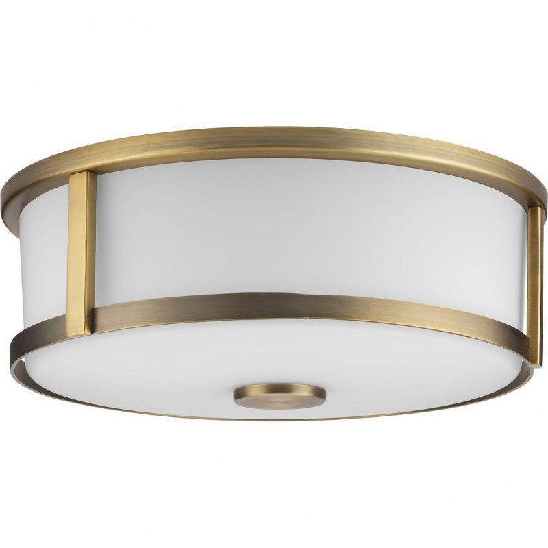 Progress Lighting Gilliam 2-Light Flush Mount, Vintage Brass, Curved Glass Shade, 1 of 2