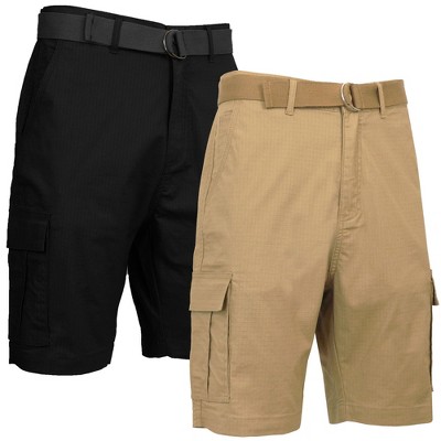 Galaxy Rugged Trail  Men's Cotton Stretch Ripstop Cargo Shorts With Belt-2 Pack