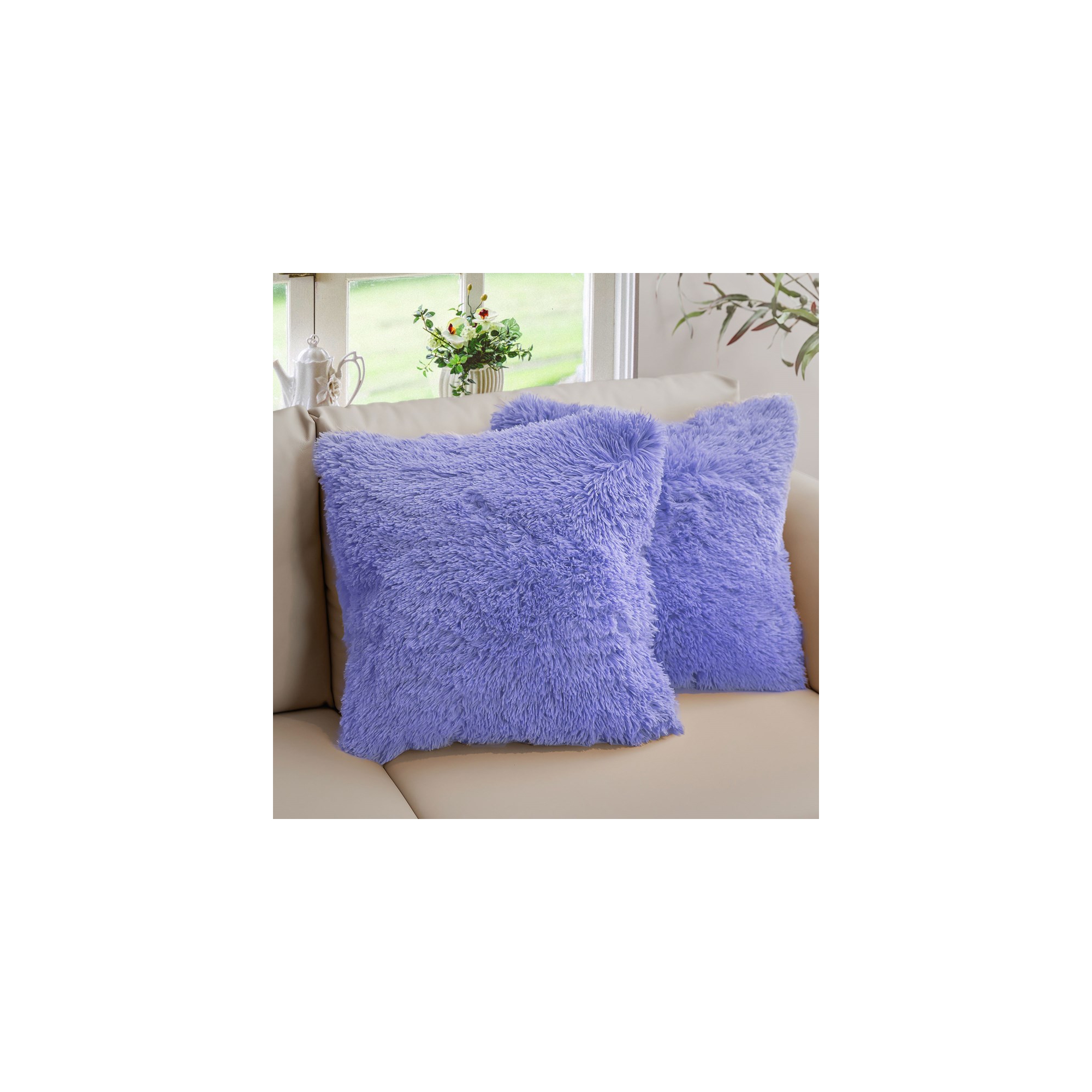 Cheer Collection Super Soft Shaggy Long Hair Throw Pillows Set of 2 - Veri Peri (24" x 24")