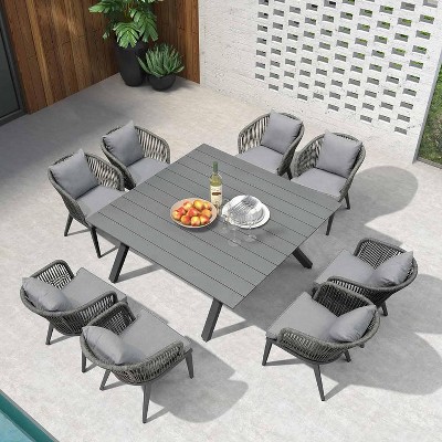 PURPLE LEAF Outdoor Dining Set Patio Aluminium Table and Rope Weave Chairs Included Cushions for Backyard Decor Kitchen