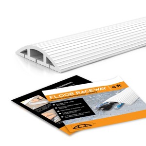 Floor Cord Protector Covers Cables, Cords, or Wires - 3 Channel for Sidewalks or Walkways, for Home or Office Doorways (White 4 Ft) - 1 of 4