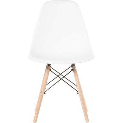 White Plastic Shell Side Chair with Beech Wood Legs