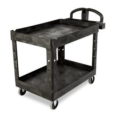 Ergonomic Black Heavy-Duty Utility Cart with Dual Shelves and Storage