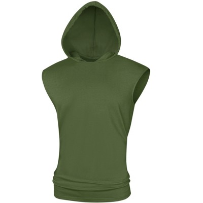 Lars Amadeus Men's Tank Tops with Hoods Gym Athletic Muscle Tee Shirts  Sleeveless Hoodie Dark Green Small