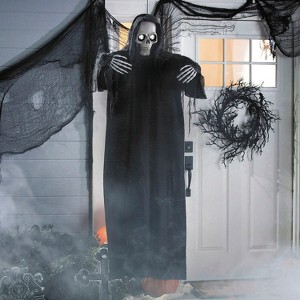 5 Ft. Animated Eyes Hanging Skeleton Reaper with Black Robe Halloween Decoration - 1 of 2