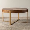 33.86"Modern Retro Splicing Round Coffee Table,Fir Wood Table Top with Gold Cross Legs Base - 3 of 4