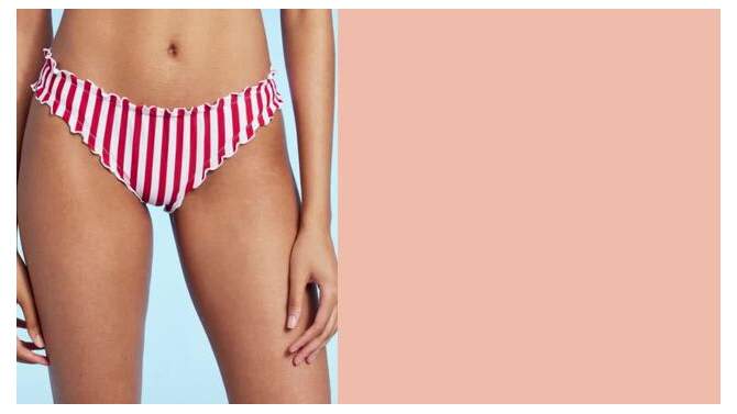 Women's Striped Ruffle Cheeky Bikini Bottom - Shade & Shore™ Red/White, 2 of 7, play video