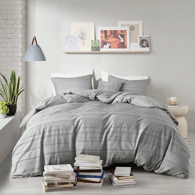 Gray Twin/Twin XL Clip Jacquard Duvet Cover Set with Decorative Pillow