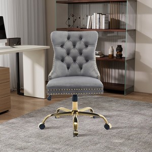 Aortzio Velvet Upholstered Office Chair,Swivel Task Chair With Golden Metal Base - 1 of 4