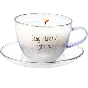 Pavilion Gift Company - Stay Strong - 6 oz - 100% Soy Wax Teacup Candle with Saucer Scent: Fresh Cotton - Flame Candles - 1 of 4