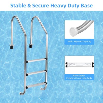 Swimming Pool Ladder, Stainless Steel Pool Steps for Inground Pools, Non-Slip Treads Pool Stairs with Ergonomic Pool Handrails, Easy Assembly