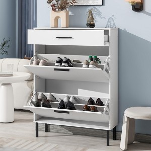 KTMBDW Shoe Cabinet, Freestanding Shoe Rack Storage Organizer with Drawers & Metal Legs, Modern Shoe Storage Cabinet with 2 Flip Drawers for Entryway - 1 of 4