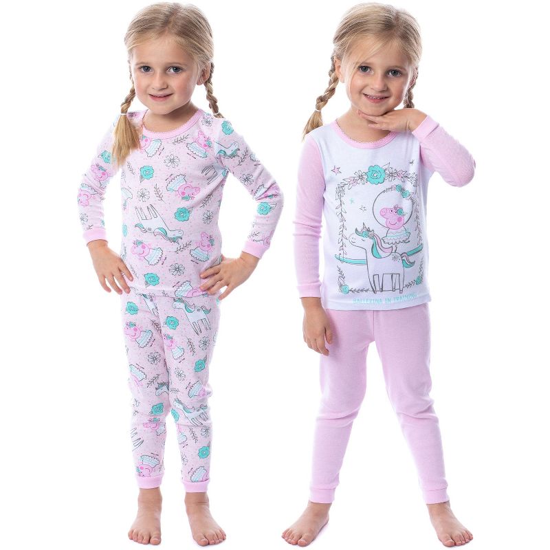 Peppa Pig Toddler Girls' Unicorn 4 Piece Long Sleeve Pajama Set Mix Match, 1 of 8
