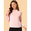 Allegra K Women's Satin Puff Sleeve Stand Collar Work Top - 2 of 4