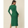 Seta T Women's Fall Winter Long Sleeve V Neck Ribbed Knit Side Slit Twist Front Midi Sweater Dress - 4 of 4