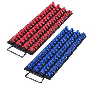 VEVOR Socket Organizer Tray, 2PCS Metric & SAE Socket Organizer Set Hold up to 160 Sockets, 1/4", 3/8" and 1/2" Heavy-Duty Socket Rail Red+Blue - 1 of 4