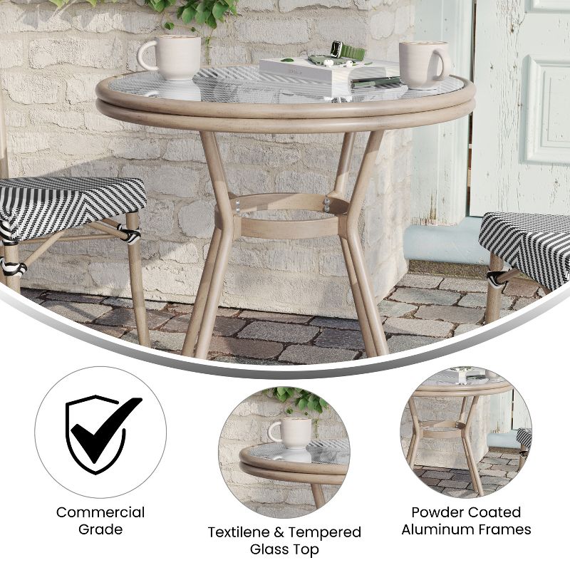 Flash Furniture Marseille Indoor/Outdoor Commercial French Bistro 31.5" Table, Textilene, Glass Top, Bamboo Print Aluminum Frame, 4 of 11