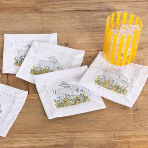Transpac Cotton Hemstitched Chick Cocktail Napkin Set for Easter Home Decor and Kitchen Textiles - 1 of 1