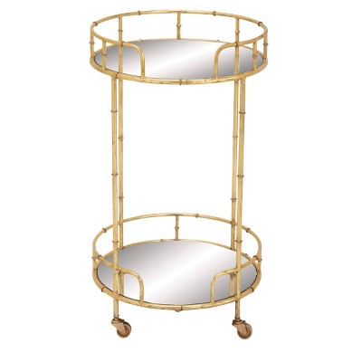 Contemporary Round Bar Cart with 2 Mirrored Trays Gold - Olivia & May