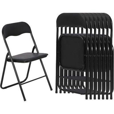 8PCS Folding Chairs with Padded Seats, Black Metal Folding Chairs with Non-Slip Feet Pads Steel Guest Reception Party Conference Chairs