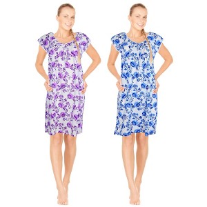 JEFFRICO Womens 2 Pack Nightgowns Short Sleeve Sleepwear Soft Pajama Dress Nightshirts - 1 of 4