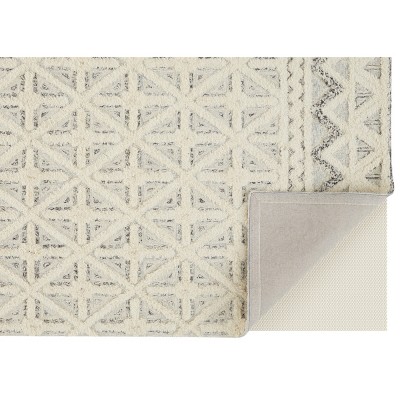 Ivory and Beige Geometric Wool 5' x 8' Area Rug