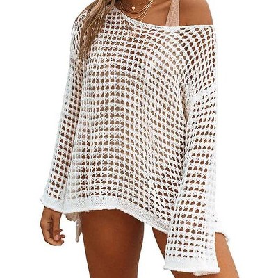 Bsubseach Crochet Cover Ups for Women Sexy Hollow Out Swim Cover Up Knit Summer Outfits-white 38