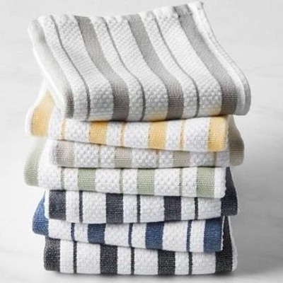 Cucinare Kitchen Towels 100% Cotton Professional Grade Large and Absorbent  with Vintage Stripe Tea Towel, Set of 4 (Size 20x 28) (Grey)