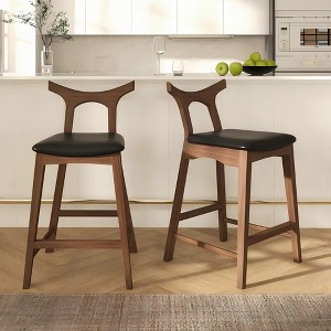 Mid-Century Bar Stools, Set of 2 – 24" or 26" Counter Height, Solid Wood Frame - 1 of 4