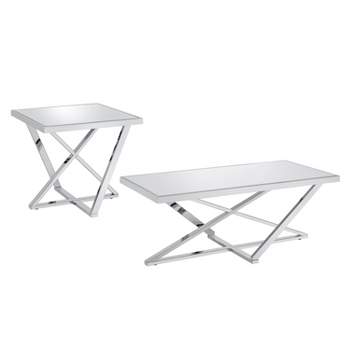 2pc Drubeck Mirrored Coffee Table Set Chrome - HOMES: Inside + Out