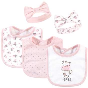 Hudson Baby Infant Girl Cotton Bib and Headband Set 5pk, Partea Time, One Size