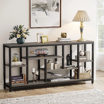 Gray 70.9'' Industrial Console Table with Storage Shelves