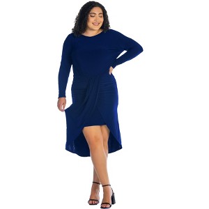 24seven Comfort Apparel Long Sleeve Dressy Tulip Skirt Knee Length Plus Size Dress - 1 of 4