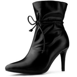 Allegra K Women's Pointed Toe Drawstring Pull on Stiletto Heel Ankle Boots - 1 of 4