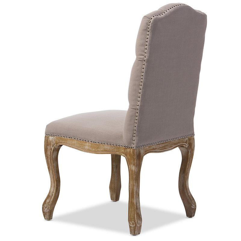 Hudson Weathered Oak Finish and Fabric Button Tufted Upholstered Dining Chair Beige - Baxton Studio: High Back, Linen, Wood Frame, 4 of 8