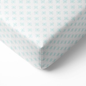 Bacati - Floral Petals Aqua Muslin 100 percent Cotton Universal Baby US Standard Crib or Toddler Bed Fitted Sheet - 1 of 4