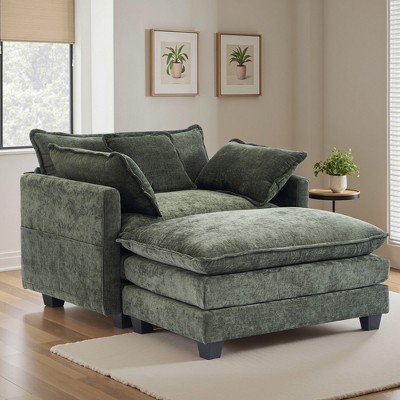 Busaurus Oversized Chenille Indoor Chaise Lounge Chair with Ottoman