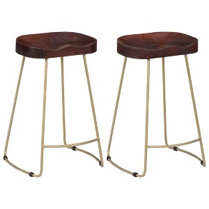 vidaXL Bar Chair Set of 2 Walnut brown and brass - 1 of 2