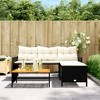 vidaXL L-Shaped Patio Sofa Set - Black Poly Rattan Outdoor Furniture with Acacia Wood Table and Cream White Cushions - 3 of 4