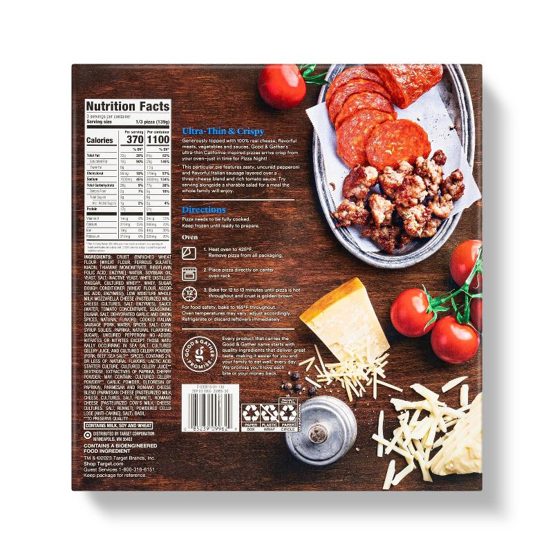 Thin Crust Uncured Pepperoni and Sausage  Frozen Pizza - 14.7oz - Good &#38; Gather&#8482;, 4 of 5