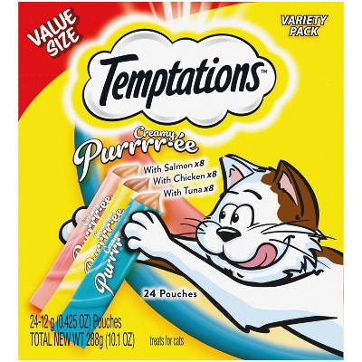 Temptations Creamy Purrrr-ee Chicken, Salmon and Tuna Lickable Squeezable Cat Treats Variety Pack - 24ct/10.1oz