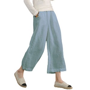 ECUPPER Womens Linen Cropped Pants Loose Casual Capri Cotton Wide Leg Plus Size Elastic Waist with Drawstring Trouses - 1 of 4