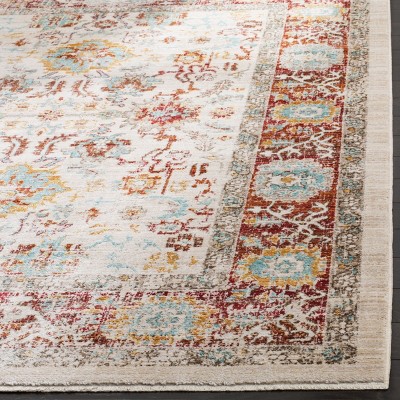 Ivory and Brick Traditional Synthetic Area Rug, 5' x 7'