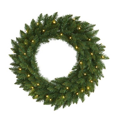 Nearly Natural 24” Green Pine Artificial Christmas Wreath With 35 Clear ...