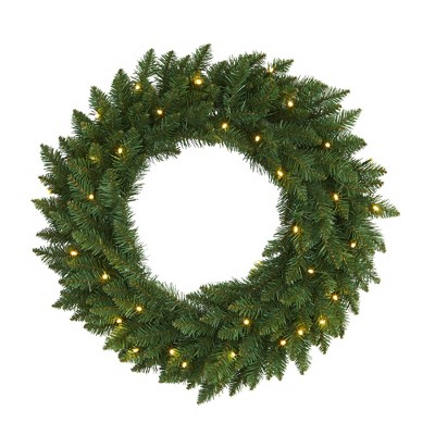Nearly Natural 24” Green Pine Artificial Christmas Wreath with 35 Clear LED Lights