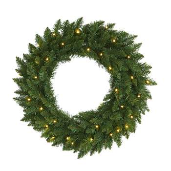 Nearly Natural 24” Green Pine Artificial Christmas Wreath with 35 Clear LED Lights