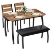 Sturdy Wooden Kitchen Dining Table Set for 4 with Chamfer Design and Metal Legs - 3 of 4