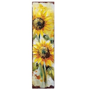 HomeRoots 36" Brown Green And Yellow Solid Wood Sunflowers Porch Sign - 1 of 4